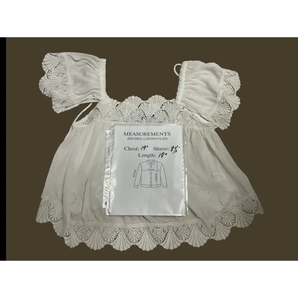 A'EWSTA White Lace Trim Babydoll Blouse Butterfly Sleeve‎ Square Neck XL US 12